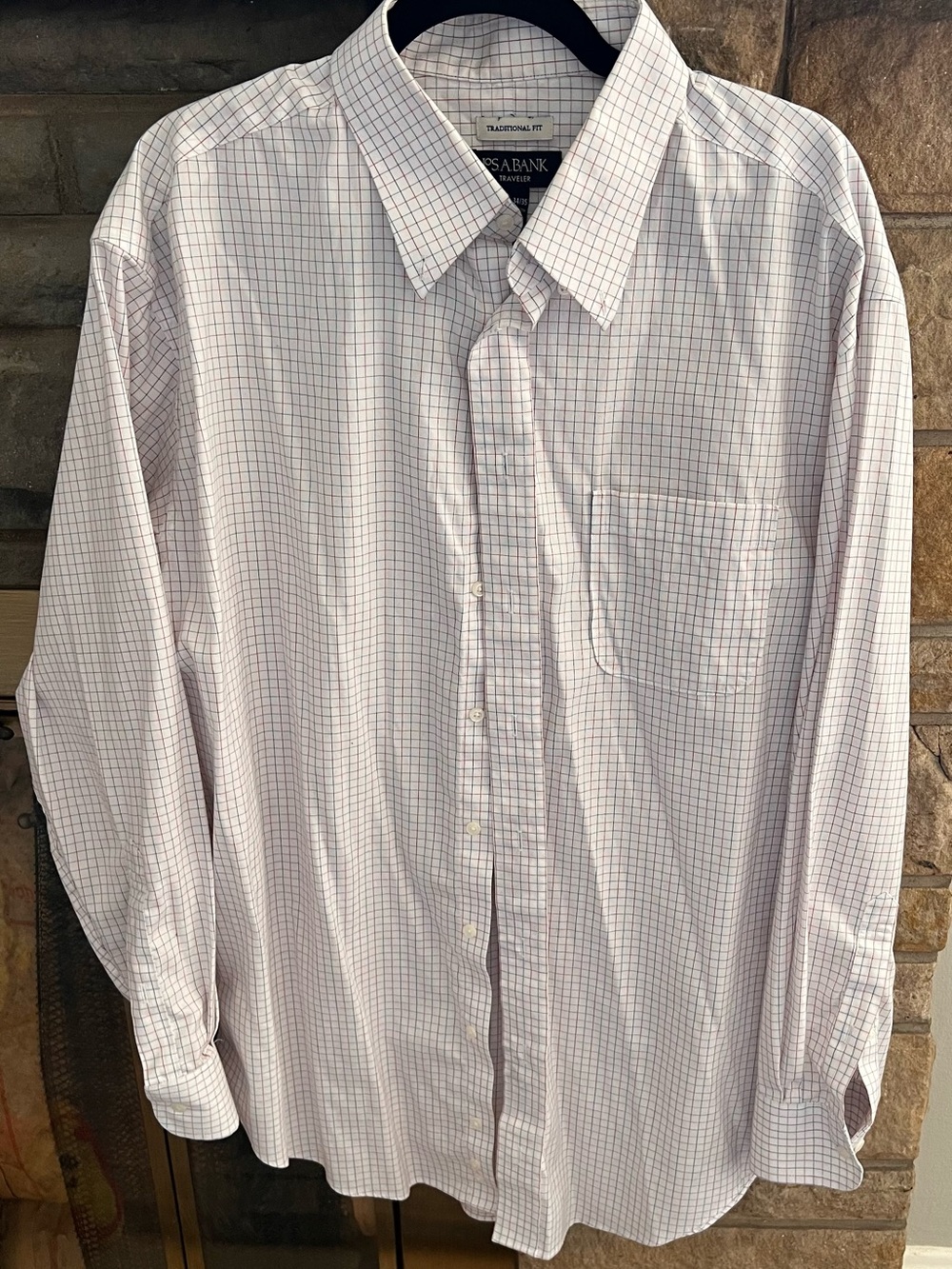 Jos. A. Bank Men’s White Shirt with Blue Windowpane Grid